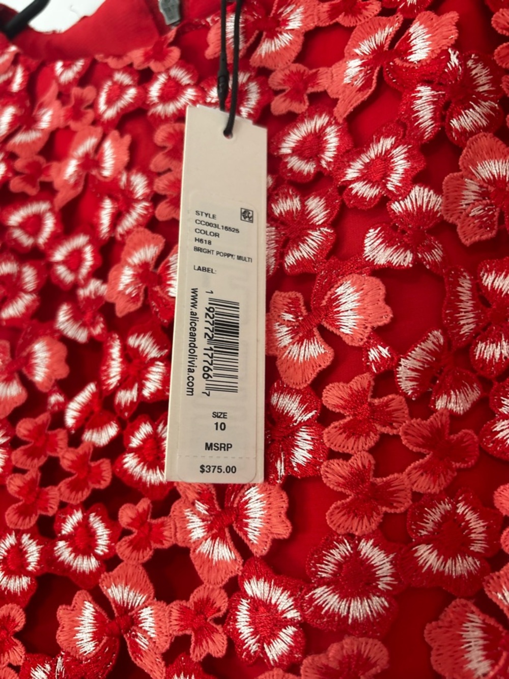 NWT Alice and Olivia women’s size 10 Red Floral Lace Shift Dress - Picture 2 of 2